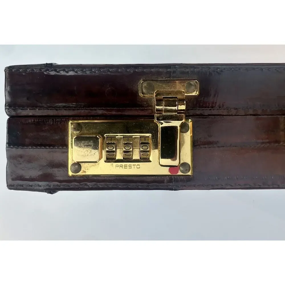 Vintage Presto Eel Skin Leather Maroon Burgundy Red Attache Briefcase
